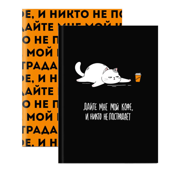 Записная книга А6+ 96л "Кот" клетка, сшивка, интегр.обл., картон, рисунок 68037 Феникс+