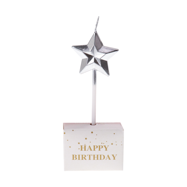 Свеча для торта на шпажке "Праздничная звезда" серебро, 10,2*1,4*4см С-4888 Миленд