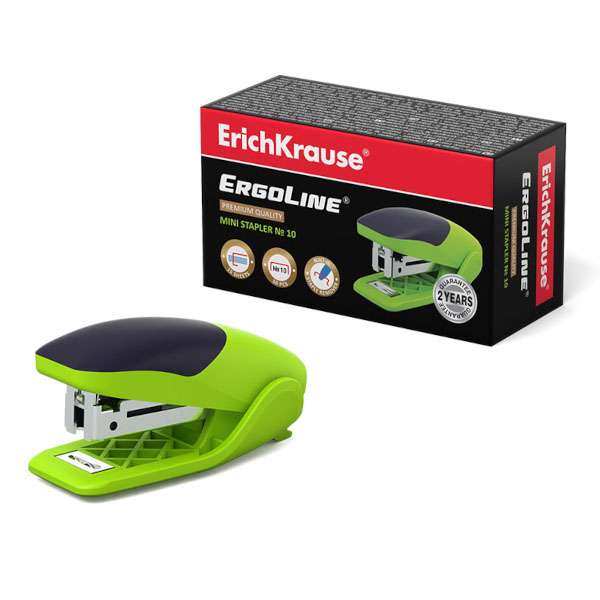 Степлер-мини №10, 15л, пластик, антистеплер, салатовый "ErgoLine Neon" 46150 Erich Krause