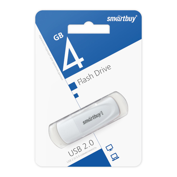 Память Flash Drive 4Gb USB 2.0. SmartBuy Scout белый