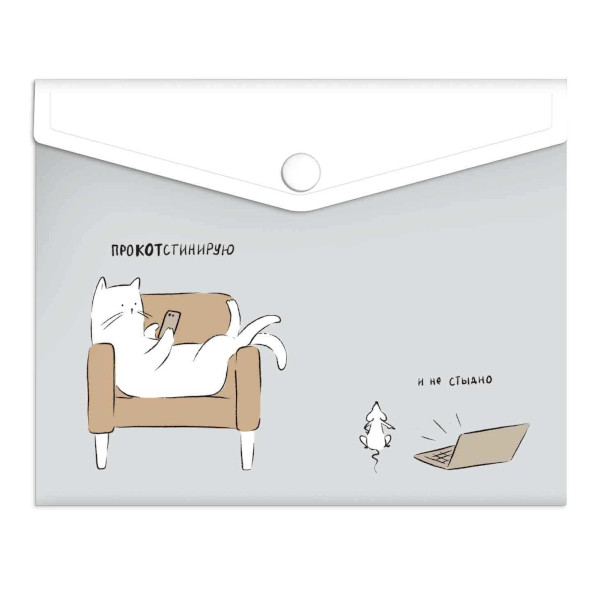 Папка-конверт на кнопке А6, 1отд., 180мкм, рисунок "Прокостинация" 69035 Феникс+