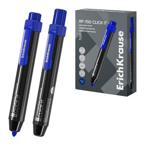 Маркер перм автомат. 2мм, спирт. осн., пулевид., синий, пластик "Click it" RP-700 60829 Erich Krause