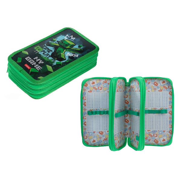 Пенал Hatber "Пиксель" 3отд., с табл.умножения 19*11см, на молнии NPn_48112