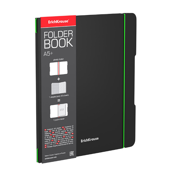 Тетрадь 48л А5+ клетка "FolderBook Accet" съем. пластик, черный/зел. 51433 Erich Krause