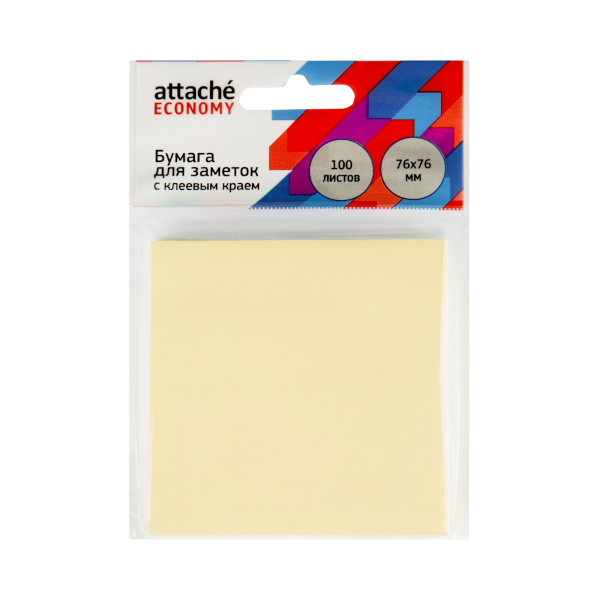 Липкий блок Attache "Economy" 76*76мм 100л пастель желтый 1407985