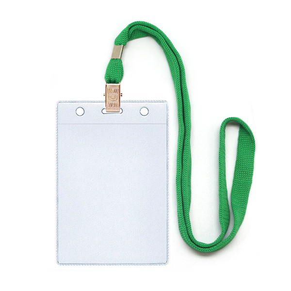 Бейдж 87*120мм вертикал., зажим/шнурок зеленый, пластик, прозрач. 1065.ВК-108 ДПС (1шт)