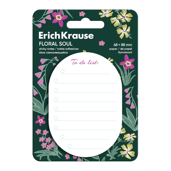 Липкий блок Erich Krause "Floral Soul To do list" 68*68мм, 60л, линейка 63677