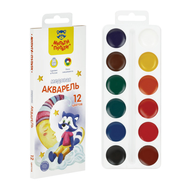Акварель мед. Мульти-Пульти "Енот в сказке" 12цв., без кисть, в карт. уп. АК_43562