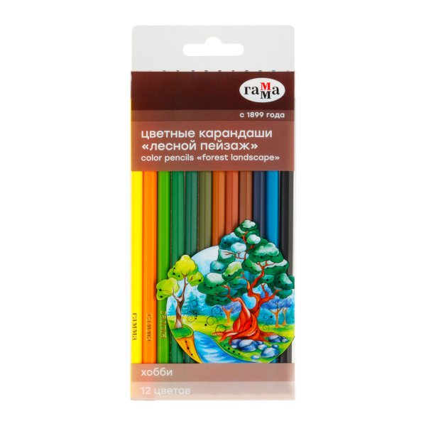 Карандаши 12цв, дерево, 6-гран. "Хобби. Лесной пейзаж" ПВХ-уп. 280620214 Гамма