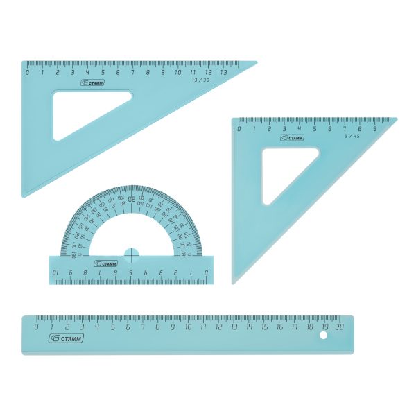 Геометрический набор 4предм.(линейка 20см, угольники 45° и 60°, транспортир) тонир. НГ03 СТАММ