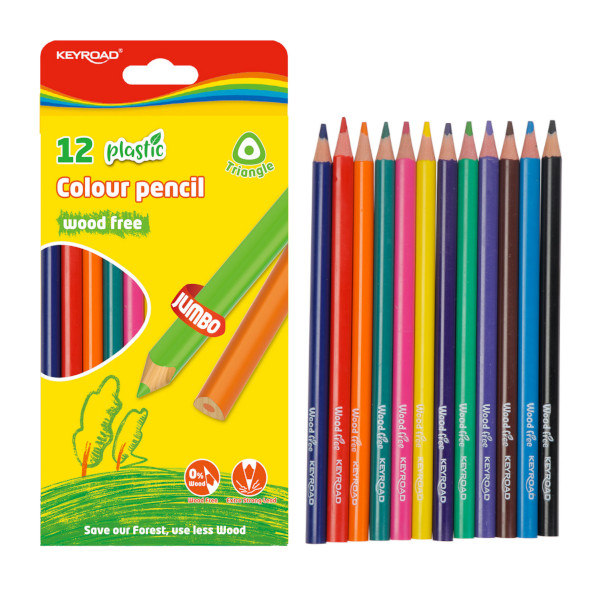 Карандаши 12цв, пластик, 3-гран. "Jumbo" утолщ., карт.уп. KR972396 Keyroad