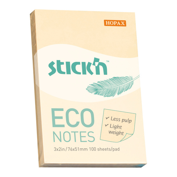 Липкий блок Stick`n "ECO" 51*76мм, 100л., пастель желтый 21741