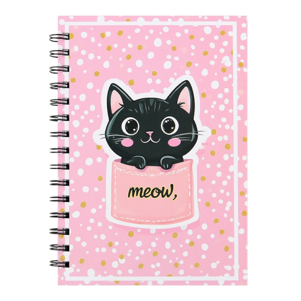 Записная книга А5 80л "Мяу" клетка, гребень, тв.обл., 7БЦ, рисунок DV-15811-3 Darvish