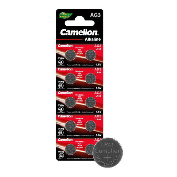 Батарейка Camelion AG3 (392A/LR41/192) BL10 щелочной диск 1шт