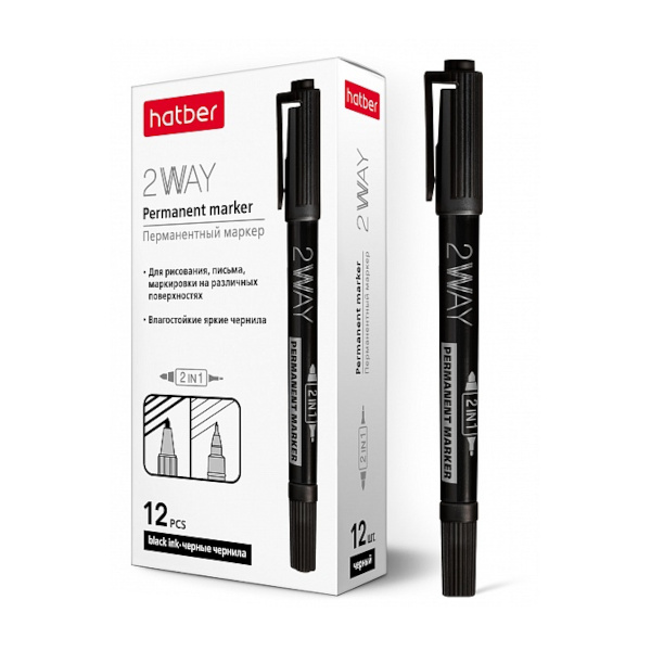 Маркер перм двустор. 0,5-1мм, игольч/пулевид, черный, пластик. корп. "2WAY" PM_060847 Hatber