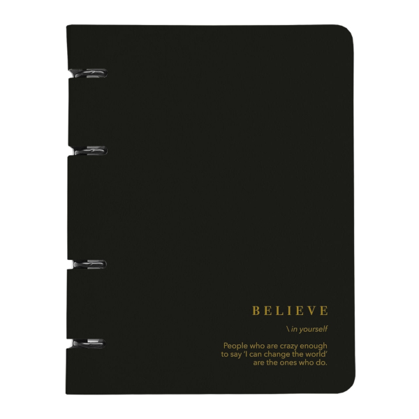 Тетрадь 120л А5+ клетка на кольцах "Believe. Черный" картон, рисунок N4761 Be Smart