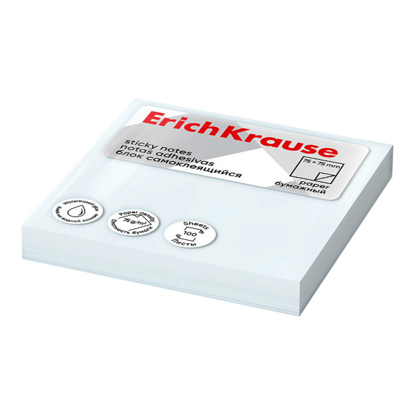 Липкий блок Erich Krause 75*75мм, 100л, белый 63629