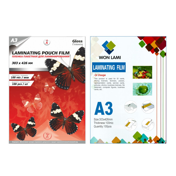 Плёнка для ламинирования 100мкм А3 (303*426мм), глянц. 4432/7682 (1уп*100шт)