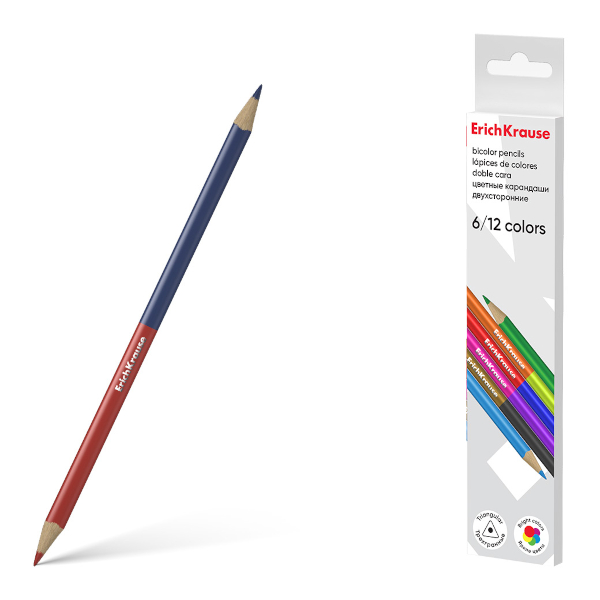Карандаши двустор. 12цв/6шт, дерево, 3-гран. "Bicolor" карт.уп. 50530 Erich Krause