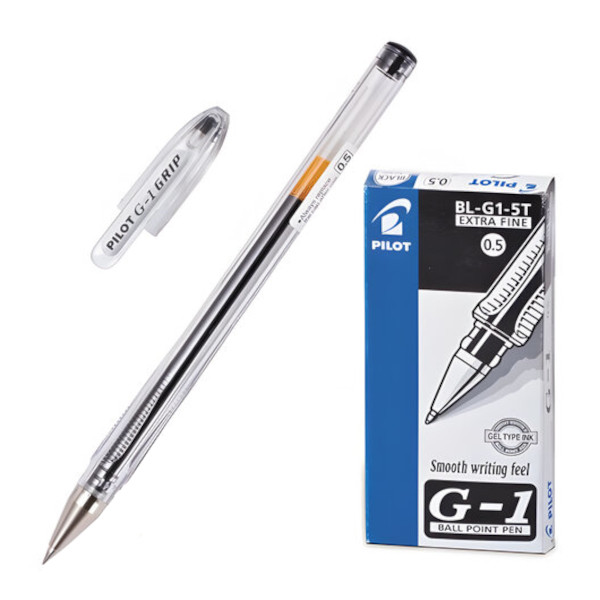 Ручка гелевая 0,5мм, черный, прозрач. корп. "G-1 Grip" BL-G1-5 (B) Pilot