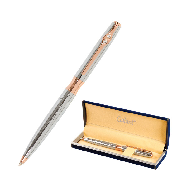 Ручка шар Galant "NUANCE SILVER" синяя, корпус серебристый, детали розовое золото., 0,7мм 143520