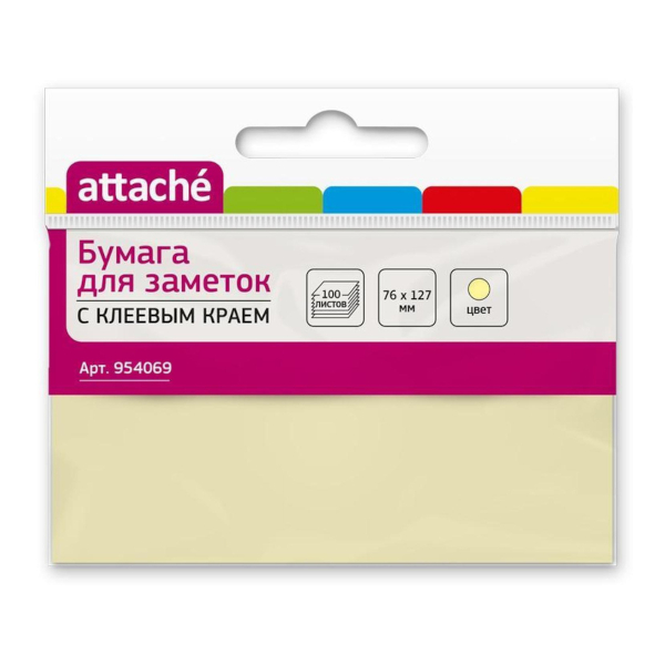 Липкий блок Attache 76*127мм, 100л, пастель желтый 954069