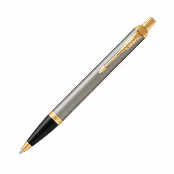 Ручка шар PARKER "IM Core Brushed Metal GT" синяя, сер. латун. корп., позол. отд., 1мм 1931670