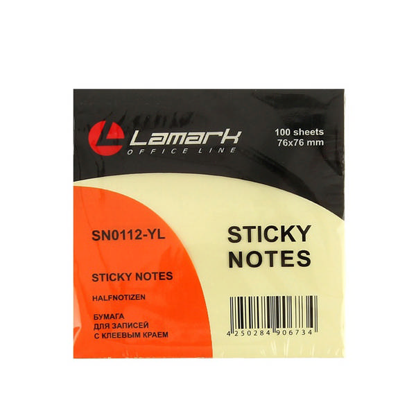 Липкий блок Lamark 76*76мм 100л желтый пастель 112-YL/1112-YL