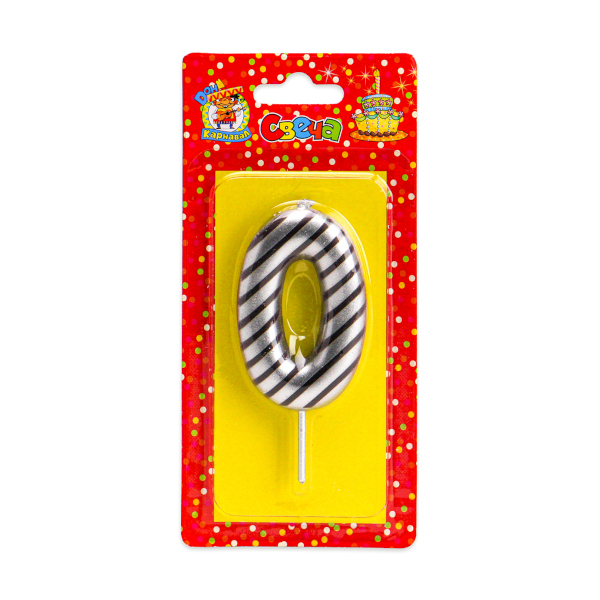 Свеча для торта в полоску "Цифра 0" серебряная, С-2519 Миленд