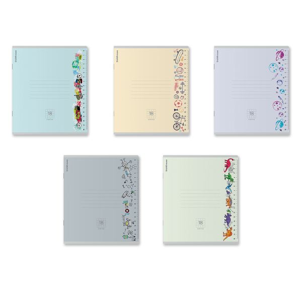 Тетрадь 18л А5+ клетка "Ruler Hobby" картон, ассорти 63232 Erich Krause