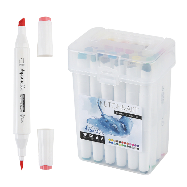 Набор маркеров акварельных Bruno Viscont "Sketch&Art" 24цв., двустор., кисть/скош. 22-0169