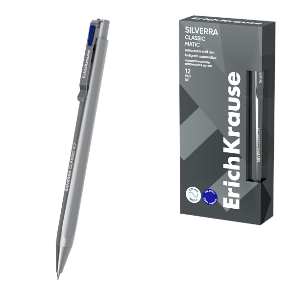Ручка шар. автомат. масл. осн. 0,7мм, синий, серебр. корп. "Silverra Matic" 63132 Erich Krause