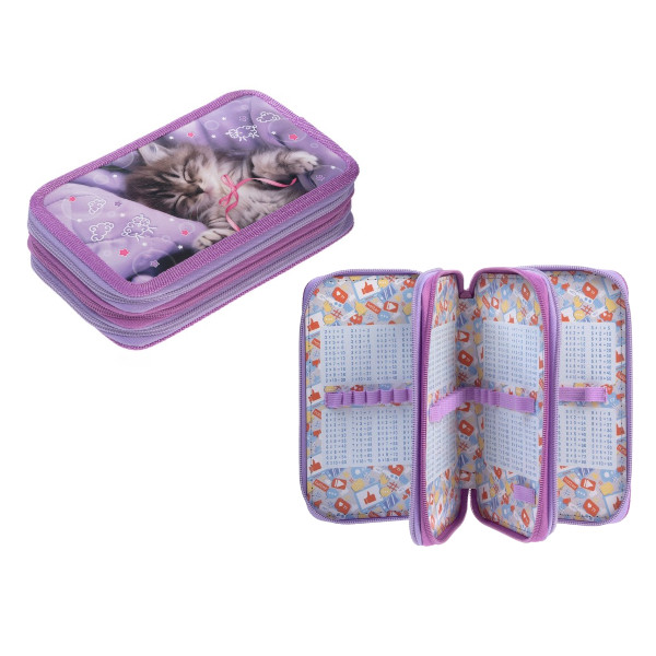 Пенал Hatber "Что снится котикам?" 3отд., с табл.умножения 19*11см, на молнии NPn_48110