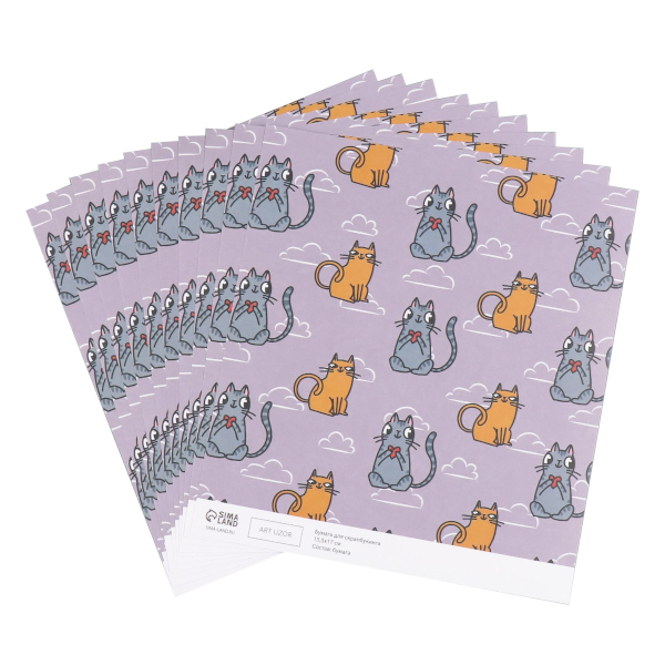 Бумага цветная для скрапбукинга А5- (155*170мм) 10л "Котики" 10718253 Арт Узор
