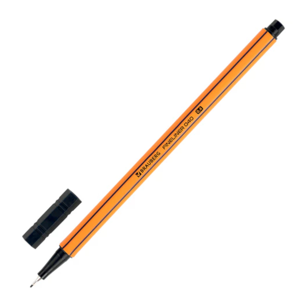 Ручка капиллярная 0,4мм, черный, корп. оранж. "Fine 040" 144139 Brauberg