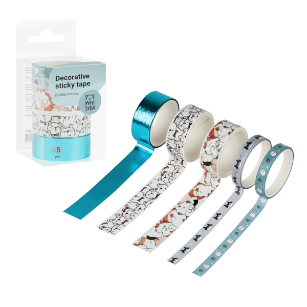 Набор клейких лент 15/7мм*3м "Bubble friends" ассорти (уп*5шт) MS_52077 MESHU