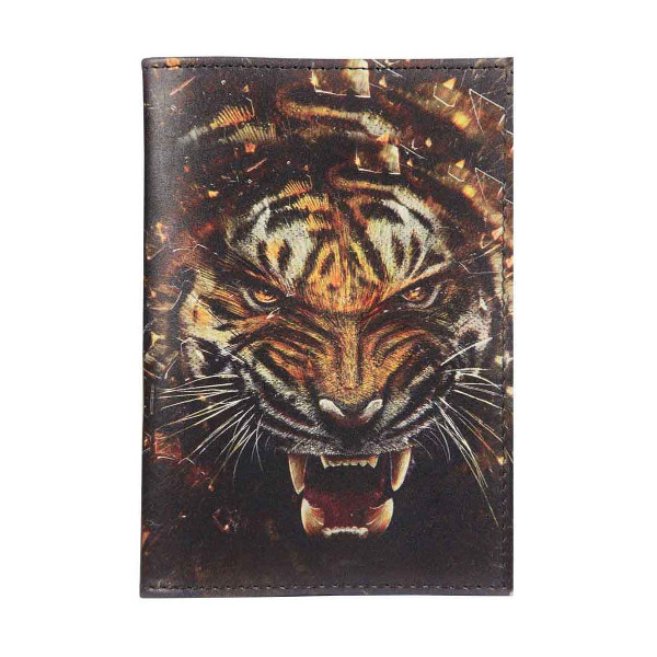 Обложка д/паспорта натур. кожа, цветной рисунок "Тигриный оскал" 1,2-084-0
