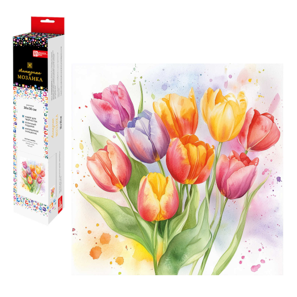 Алмазная мозаика Феникс+ 30*30см "Акварельные тюльпаны" 70800