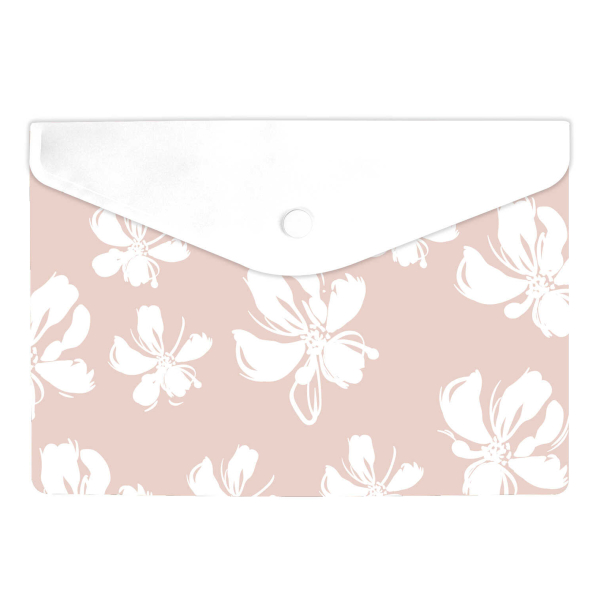 Папка-конверт на кнопке А5, 1отд., 180мкм, рисунок "Цветы на бежевом" 72377 Феникс+