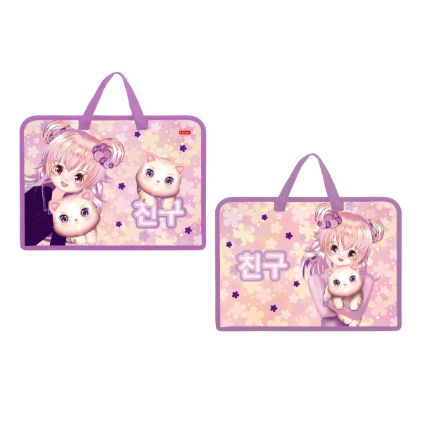 Папка с ручками А4 1отд., пластик, молния "Аниме с котиком" AMn_07062 Hatber