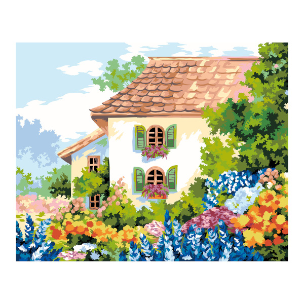 Картина по номерам ФРЕЯ 40*50см "Дом в цветущем саду" PNB/PL-075