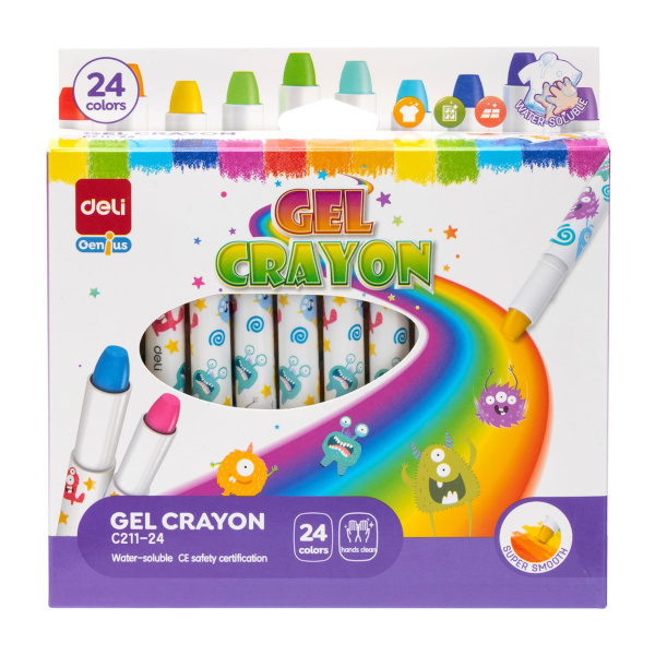Мелки гелевые Deli "Gel Crayon" 24цв, круглые, выкруч., карт. уп. EC211-24