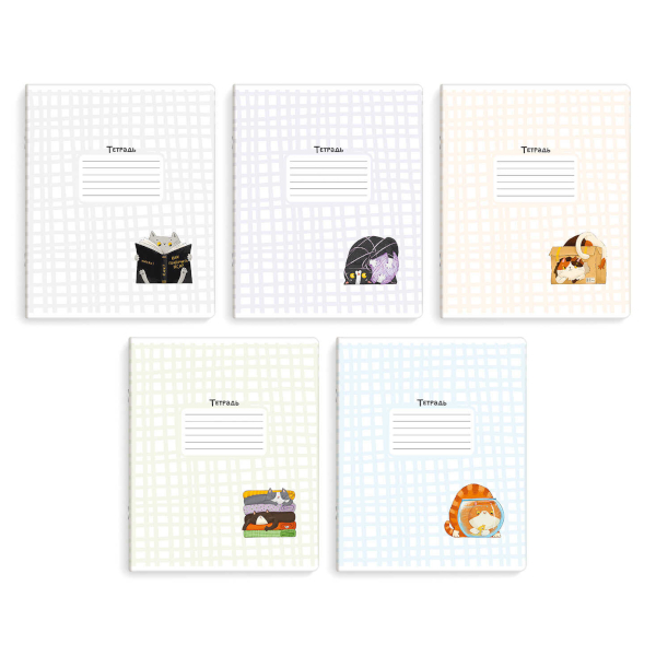 Тетрадь 12л А5+ клетка "Озорные коты" картон, ассорти 70900 Феникс+