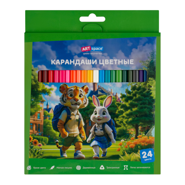 Карандаши 24цв, дерево, 3-гран. "School mood" карт.уп. CPtr_66422 ArtSpace