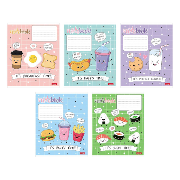 Тетрадь 24л А5 клетка "Пришла еда" картон, ассорти 24Т5В1 Hatber