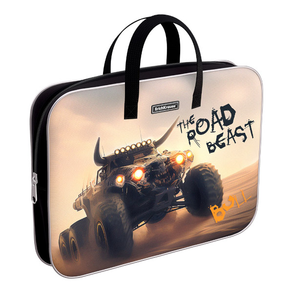 Папка с ручками А4+ 1отд., текстиль, молния "Road Beast" 62915 Erich Krause