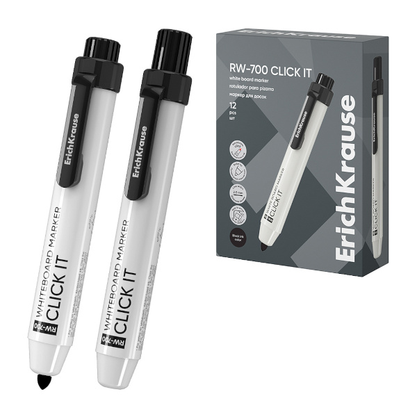 Маркер автомат. для доски 2мм, спирт. осн., пулевид., черный, пластик. "RW-700 Click it" 60830 EK