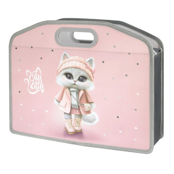 Папка с ручками А4 1отд., пластик, молния "Кошечка в пальто" 69281 Феникс+