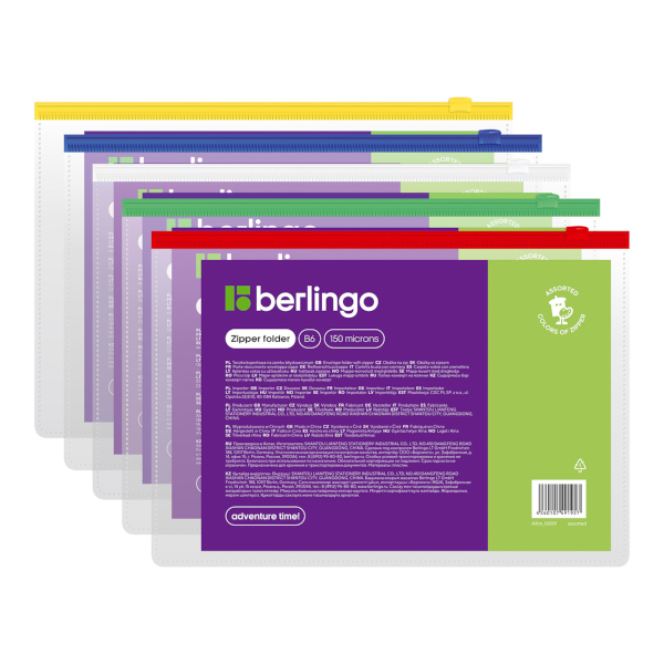 Папка на молнии "ZIP" В6, пластик, 150мкм, прозрач. ассорти AKm_16109 Berlingo