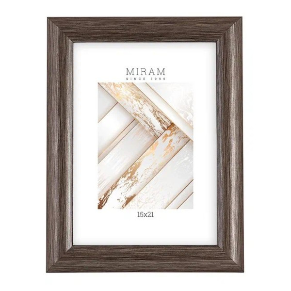 Фоторамка 15*21 пластик, багет 27мм, серый, вставка пластик, ножка 647250-6 МИРАМ